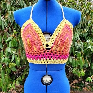 ☀️HOST PICK☀️ Crochet Crop Festival Boho Hippie Retro Vibe Halter Top